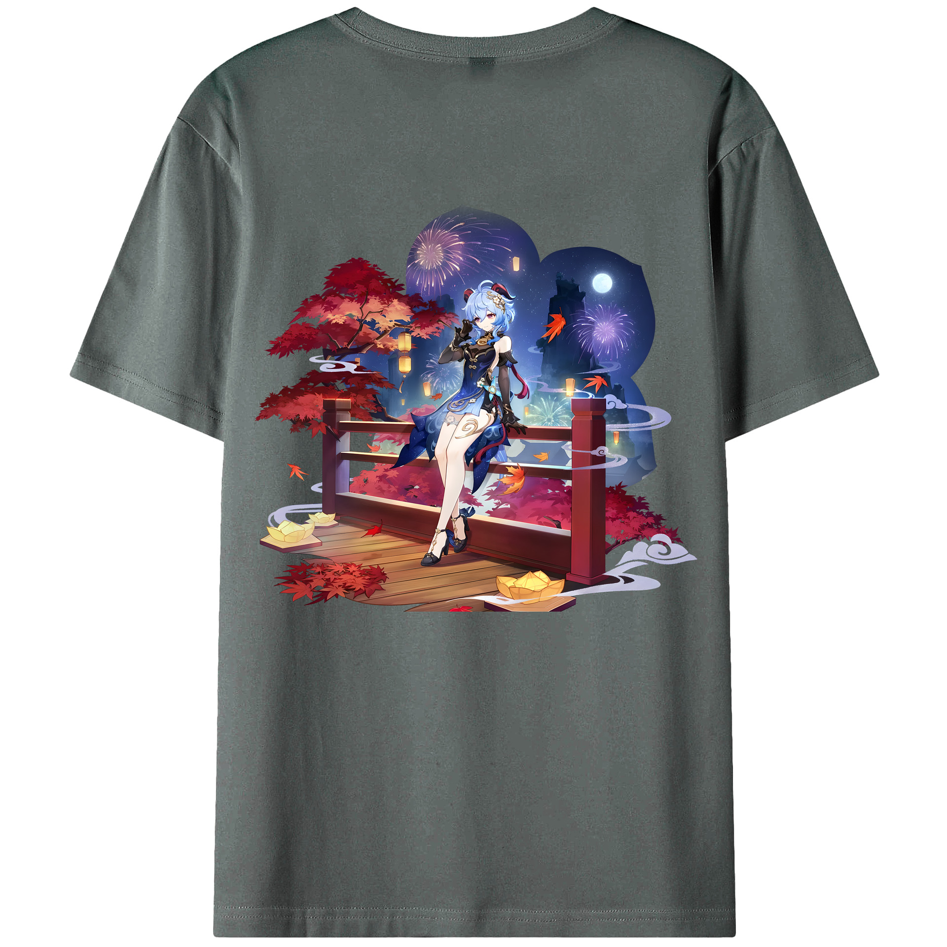げんし神 甘雨 かんう genshin Ganyu 綿100％ メンズ半袖Tシャツ（バックプリント） 通気性